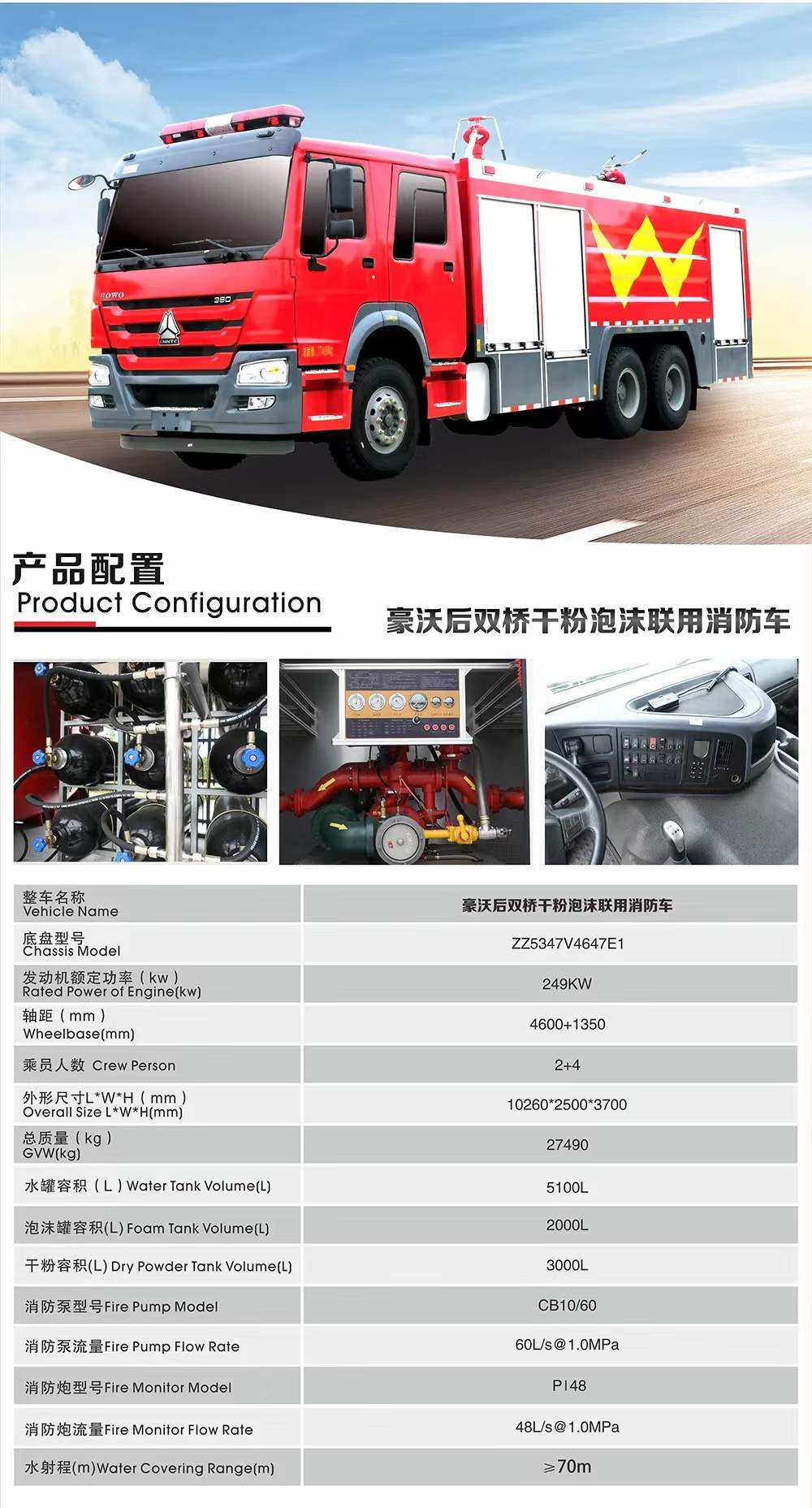 豪沃后雙橋干粉泡沫聯用消防車 豪沃后雙橋干粉泡沫聯用消防車